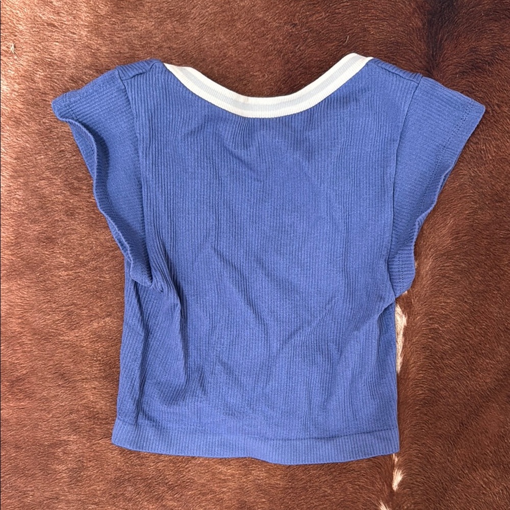 Blue Ribbed Women's Top - Picture 2 of 3